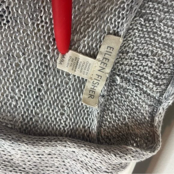 Eileen Fisher Women's Size Medium Grey 100% Organic Linen Loose Knit Cardigan - Picture 7 of 12